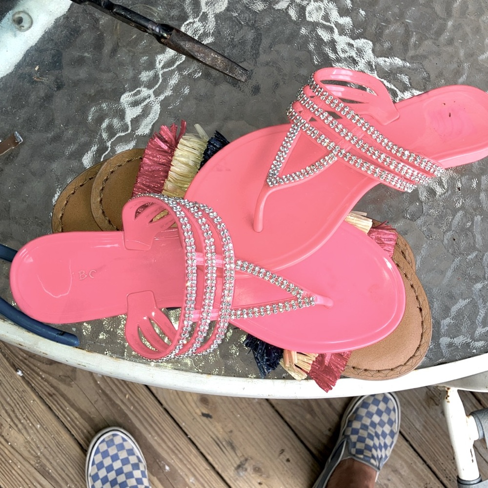 HotPink ‘Claire-23’ Jellies* (thong) sandals with Rhinestone detail